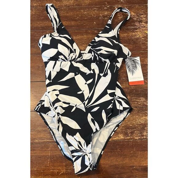 Christina Women’s Floral V-Neck One-Piece with Underwire Support, Tummy Tamer - Picture 3 of 8